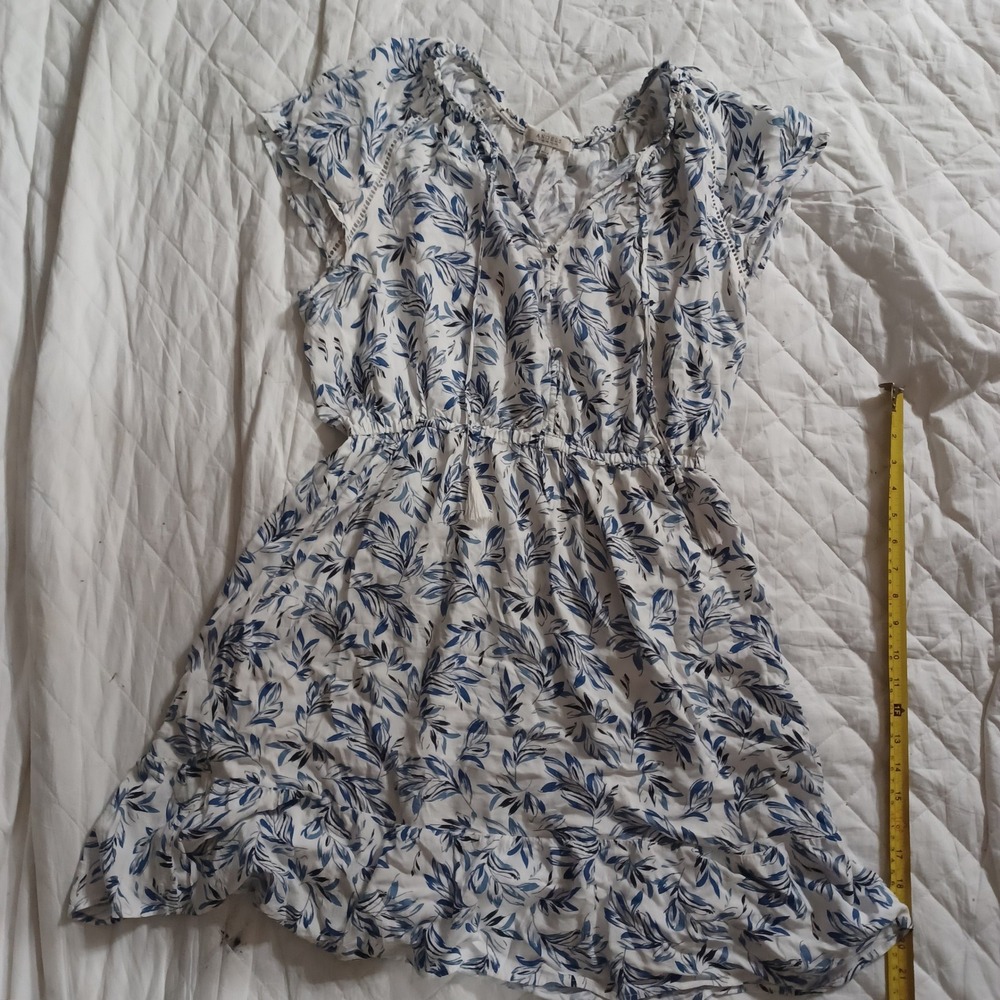 Angels Forever Young Blue Floral Rayon Mini Dress Boho Tassel Tie Elastic large